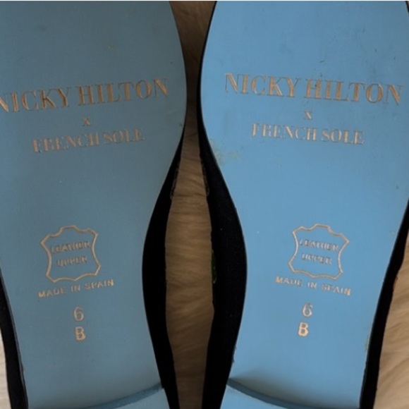 Nicky Hilton x French Sole Lucky Embroidered Black Suede Flats Size 6 - Picture 15 of 15